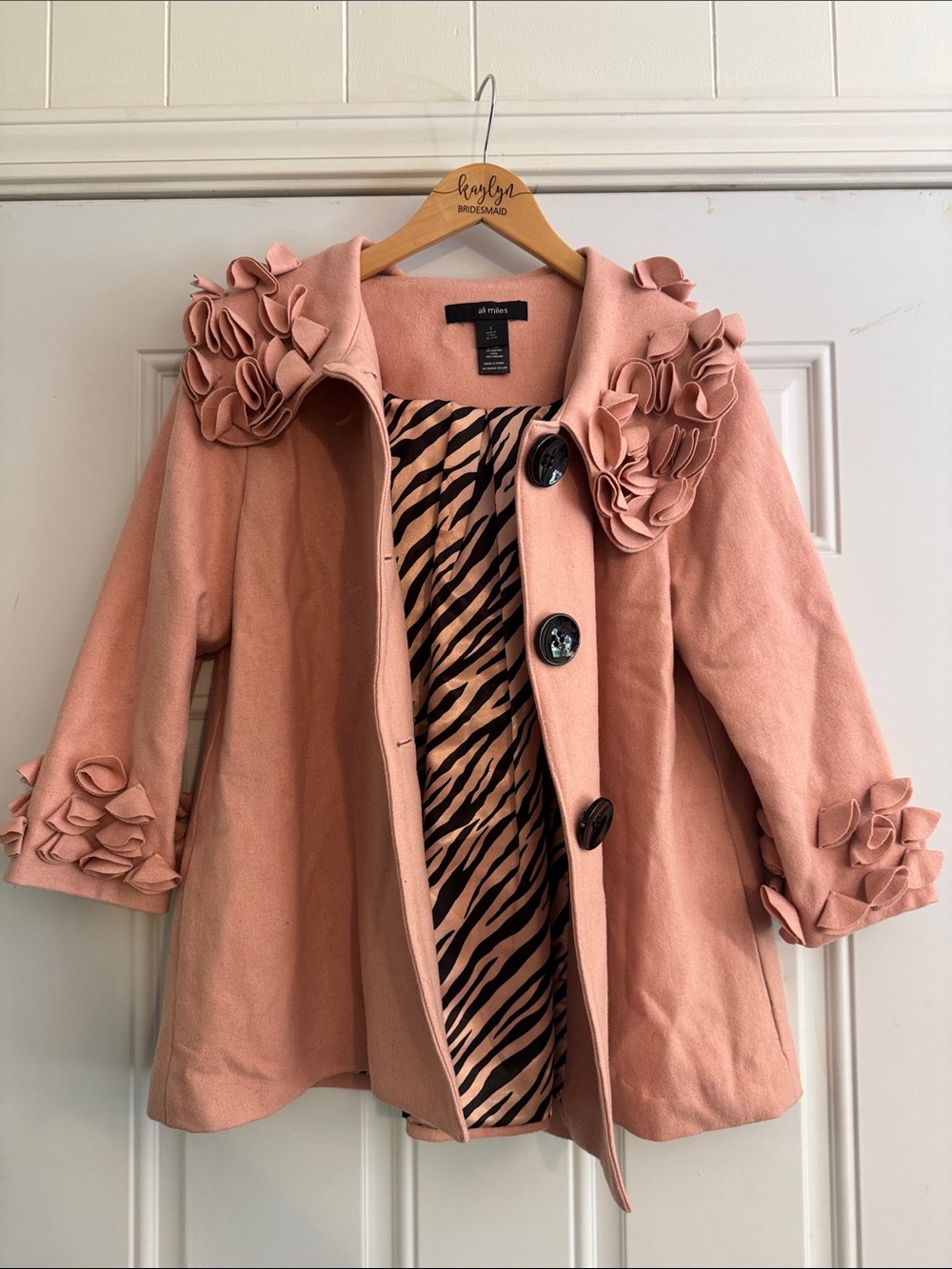 Ali Miles Rose Pink Coat with Zebra-Print Lining
